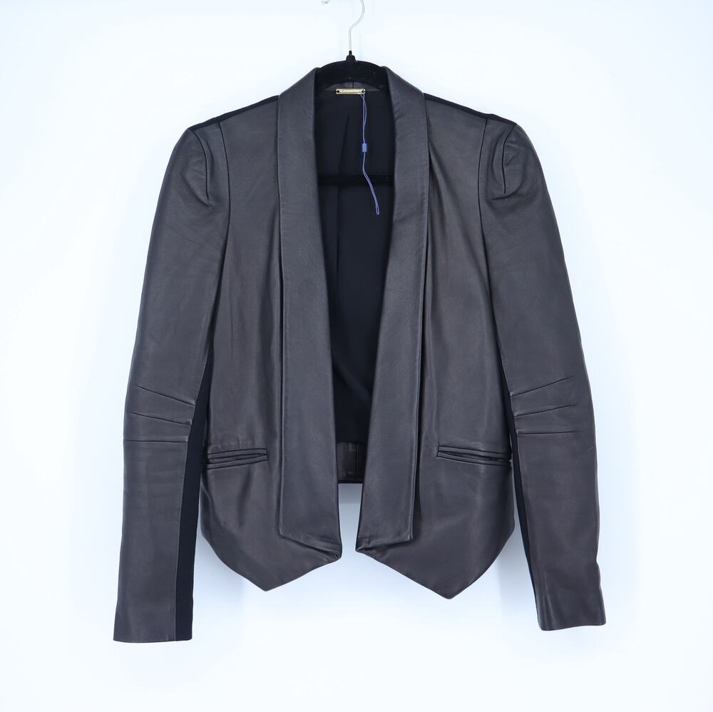 Rebecca Minkoff Beckly Open Blazer Black Lamb Leather Long Sleeve Women's XS